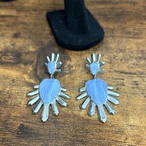 Kendra Scott Blue Lace Agate Sterling Silver Luxe Earrings